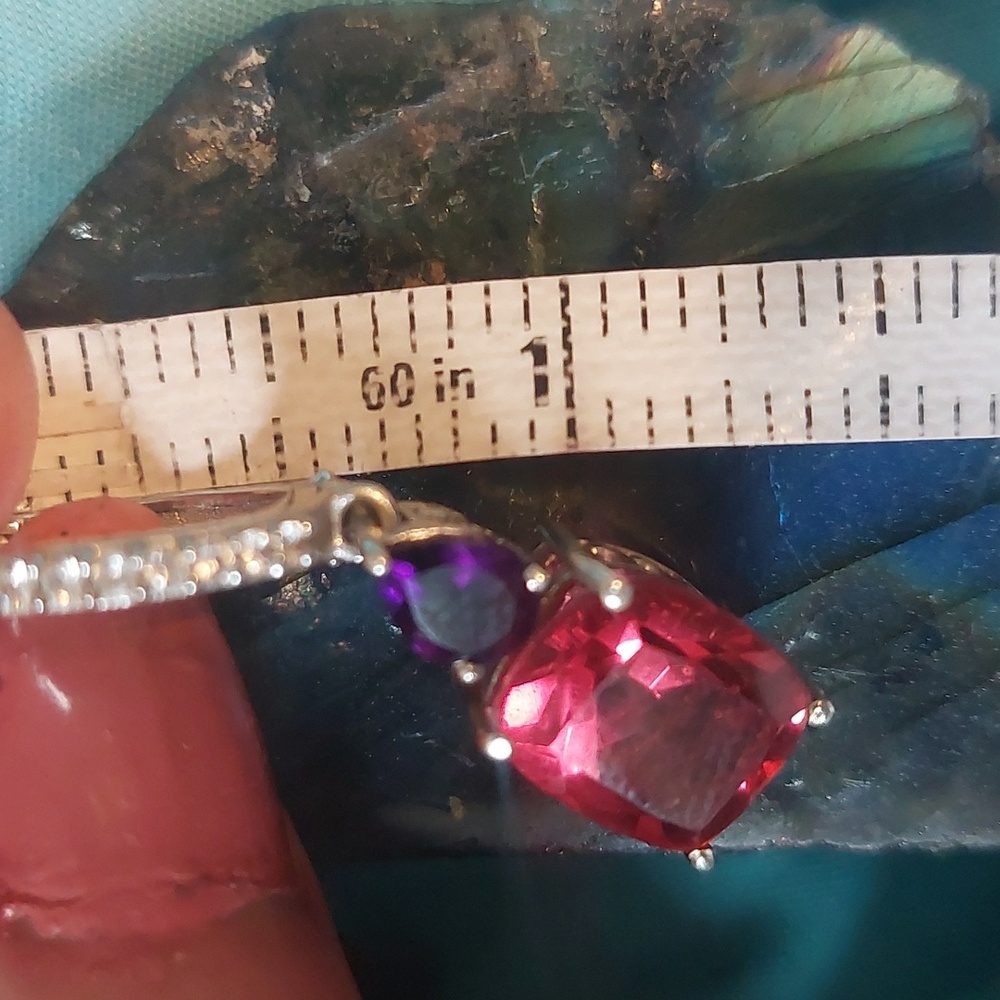 Red spinel and amethyst platinum plated earrings - Picture 6 of 6